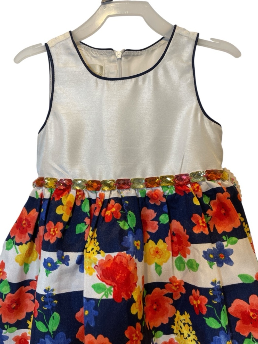 American Princess White Bodice Navy & Multicolor Floral Party Dress - Picture 2 of 3